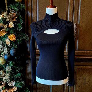 WHBM Sophisticated Fitted Black Turtleneck Sweater with Cutout - Size S